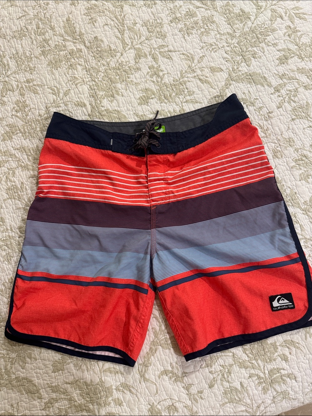 Quiksilver Red and Navy Striped Board Shorts